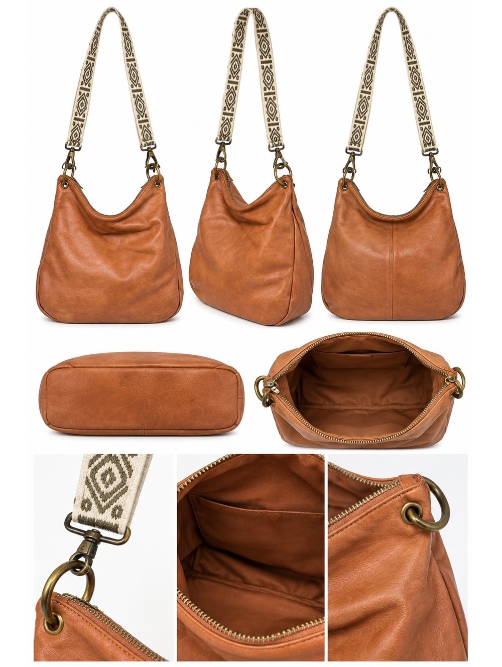 Tan leather shoulder bag with chain strap